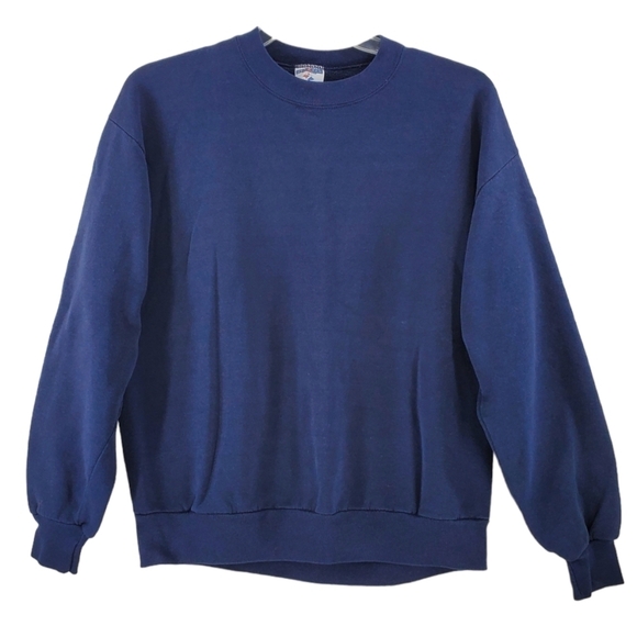 90s Jerzees Blank Sweatshirt Navy Long Sleeve Activewear Fleece Mens XL USA VTG - Picture 1 of 10
